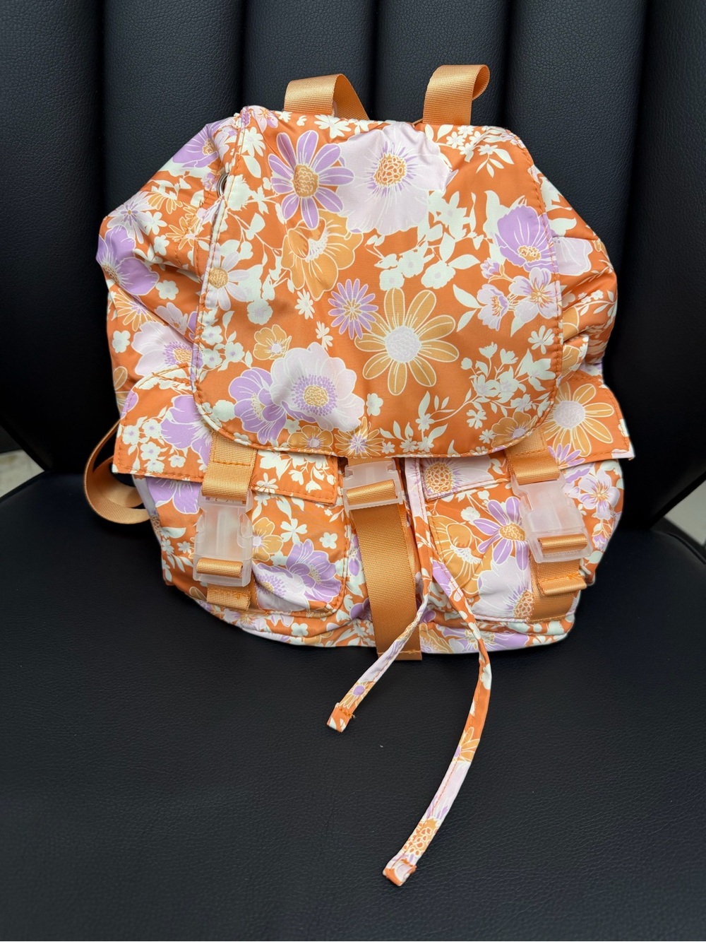 Floral Orange Drawstring Backpack